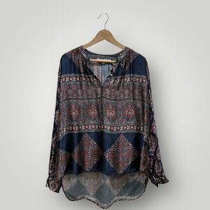 Valerie Khalfon Paris Boho Print V Neck Long Sleeve Blouse Top Womens Size 40‎